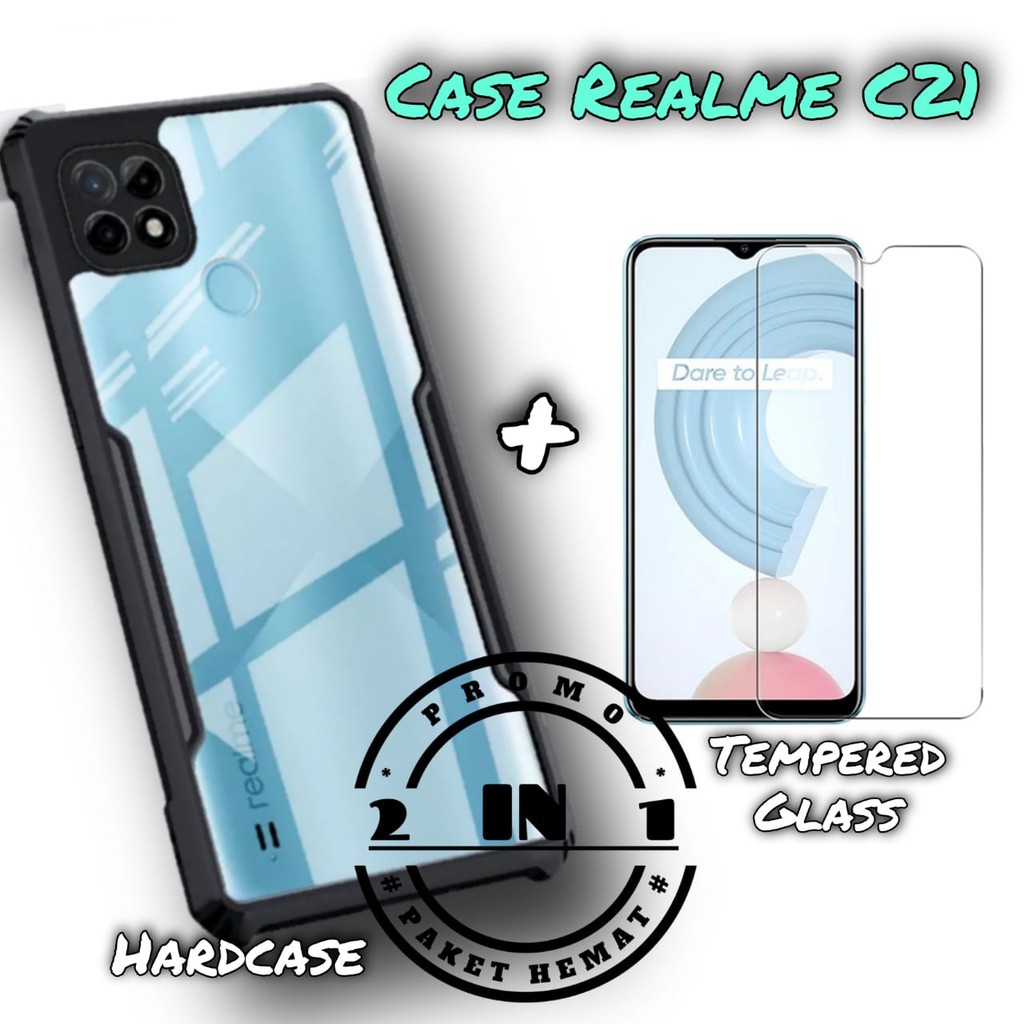 PROMO Case Realme C21 Hard Case Shockproof Armor Transparan FREE Tempered Glass Clear