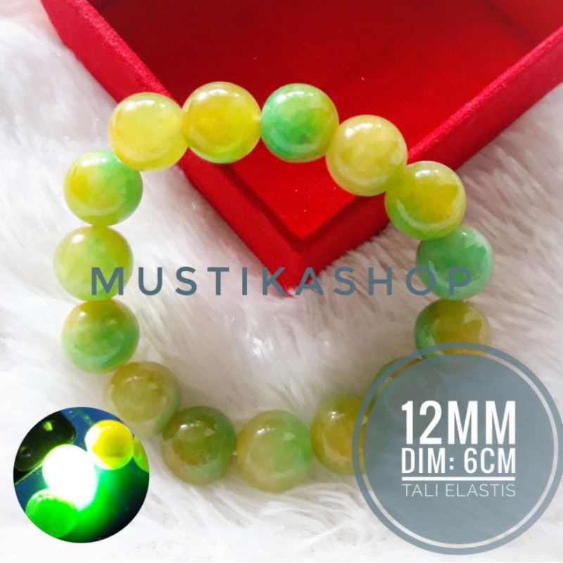 TERMURAH Gelang Giok Aceh Import Hijau Kuning Natural Batu Alam Fashion Pria/Wanita