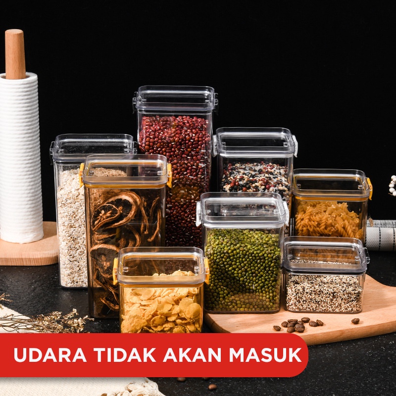 Toples Kotak Snack Kedap Udara Penyimpanan Bening Cereal Kontainer Makanan Food Storage Jar Container