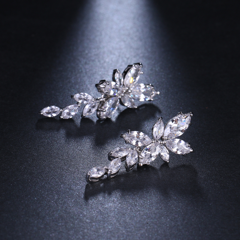 Zirkon Kristal Bunga Kupu-kupu Anting Wanita Pernikahan Bridal Menjuntai Anting-Anting