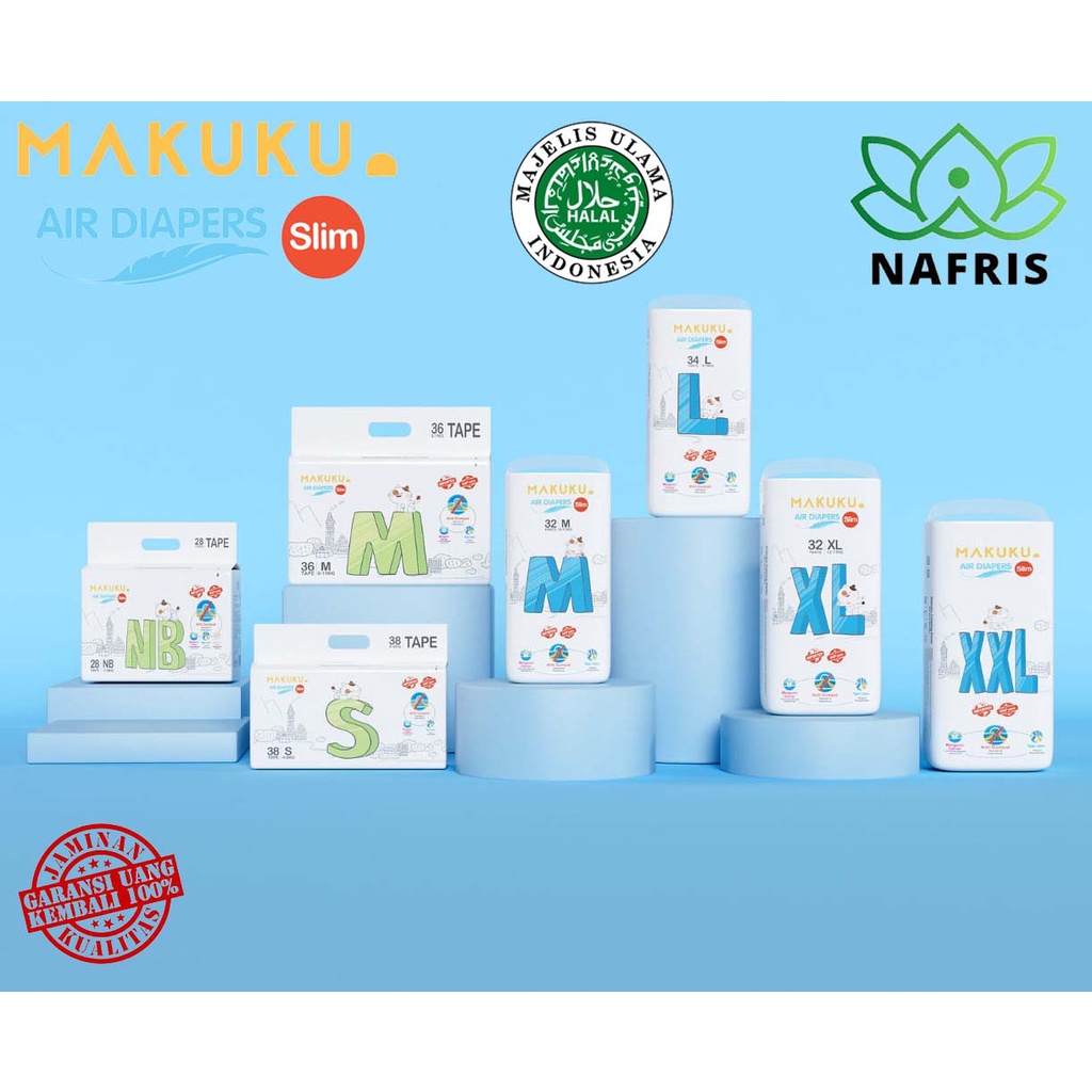 ♥️Nafris♥️MAKUKU Air Diapers Comfort |Air Diapers Slim S36 | M34 | L32 | XL32 | XXL28 |Popok Premium|Diapers Bayi|Popok Anti Gumpal Tipis Kering SAP