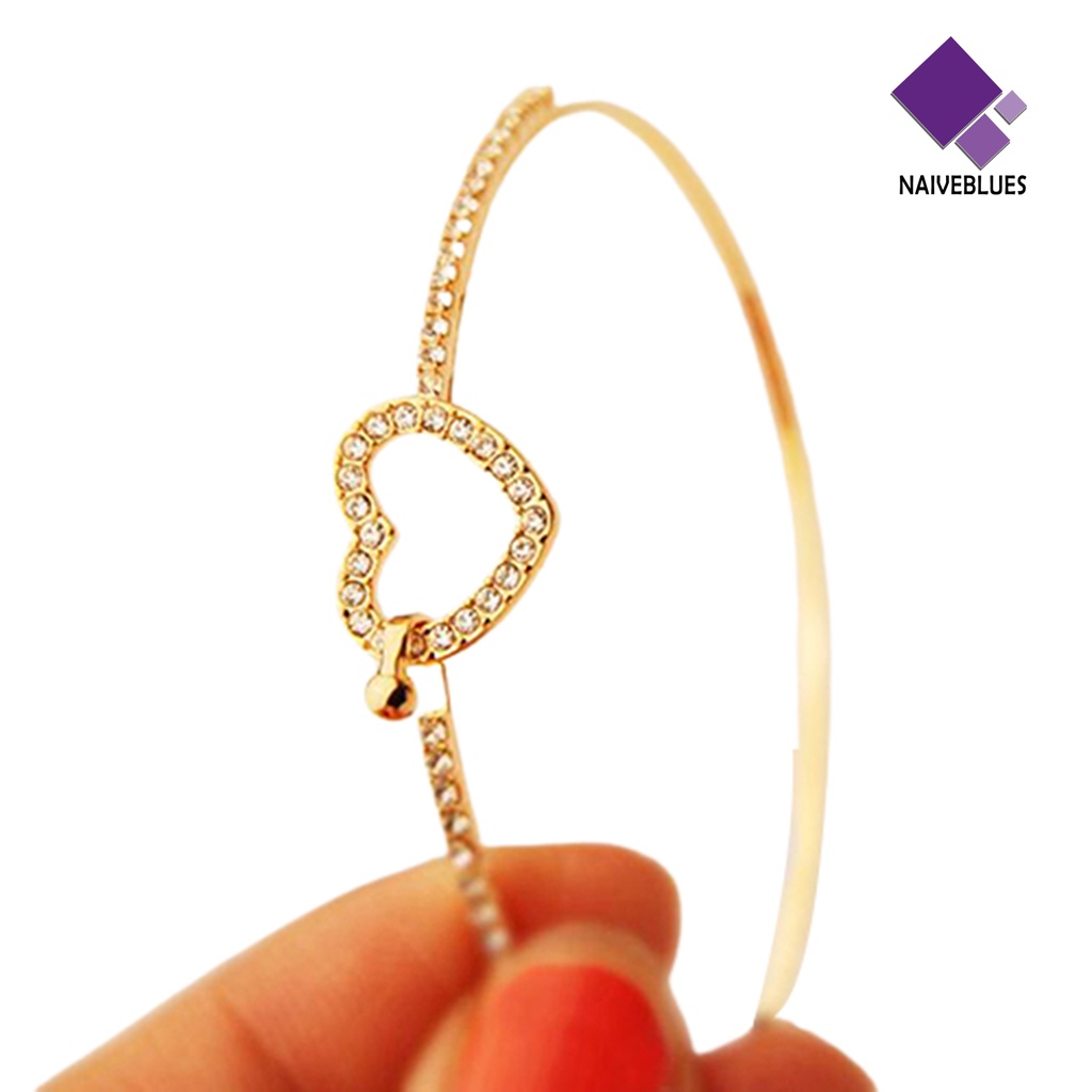 Gelang Bangle Kristal Berlian Imitasi Bentuk Hati Warna Emas Untuk Wanita