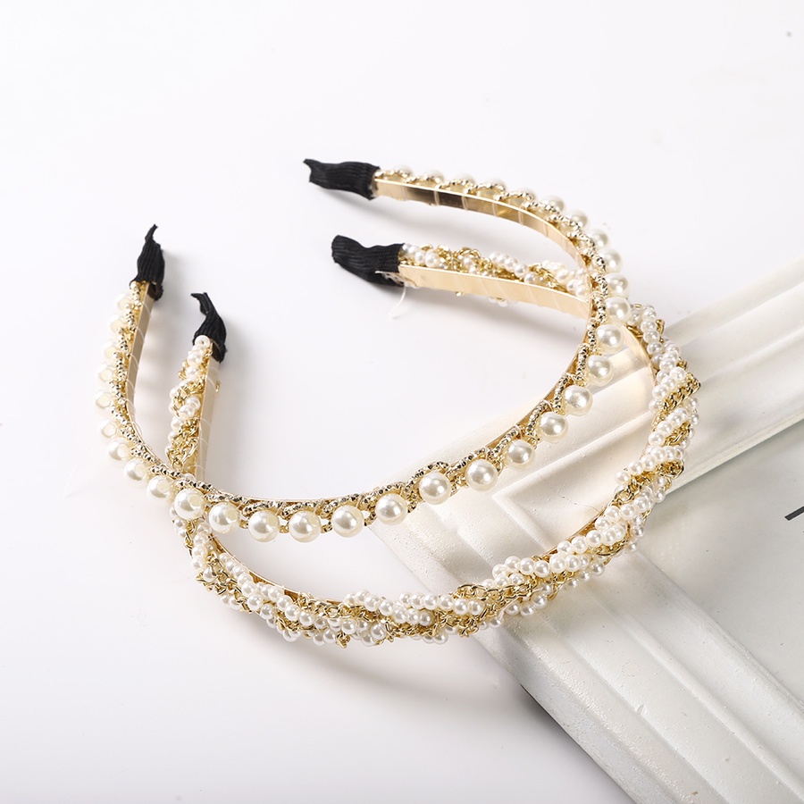 Headband Rantai Bahan Alloy Aksen Mutiara Dan Berlian Imitasi Gaya Korea Untuk Wanita