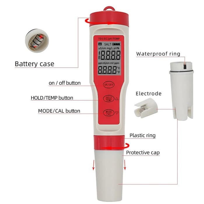 PH TDS EC TEMP Meter Water Quality Tester 4 in 1 Function EZ-9908 - Non Blacklight