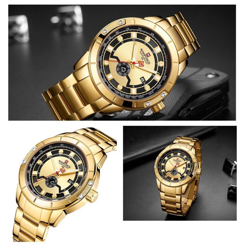 [ORIGINAL] 4 Variasi Jam Tangan Pria Naviforce NF9166 Tanggal Hari Rantai Stainless