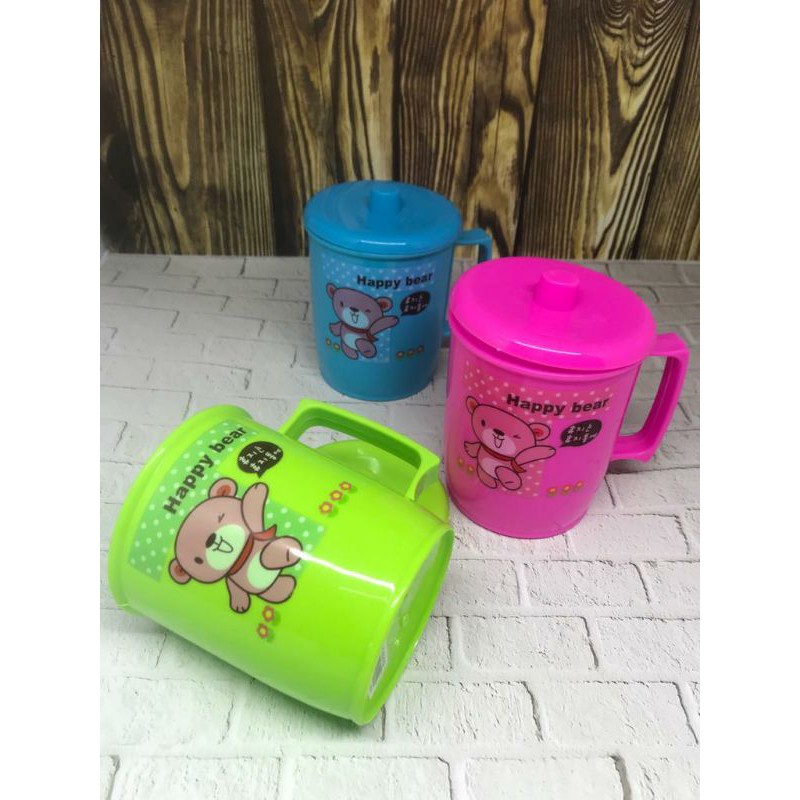 GELAS GAGANG MOTIF ANAK - TUTUP - LUCU PLASTIK