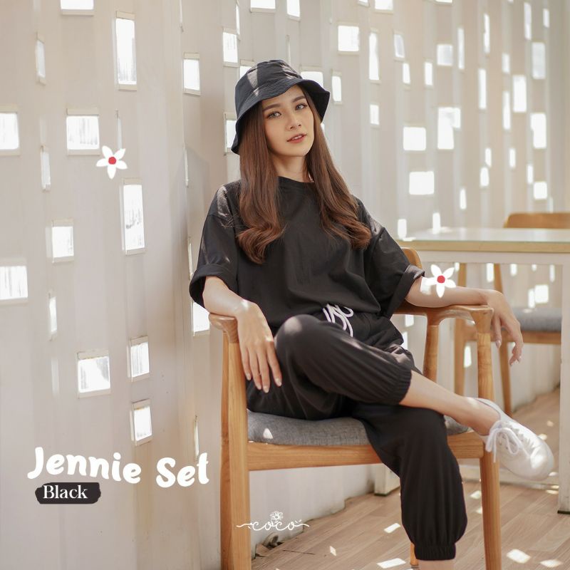 COCO - JENNIE SET - Celana Panjang - Setelan Wanita - Homewear - Pakaian Wanita - Piyama Wanita - Dailywear - Set Wanita-Black