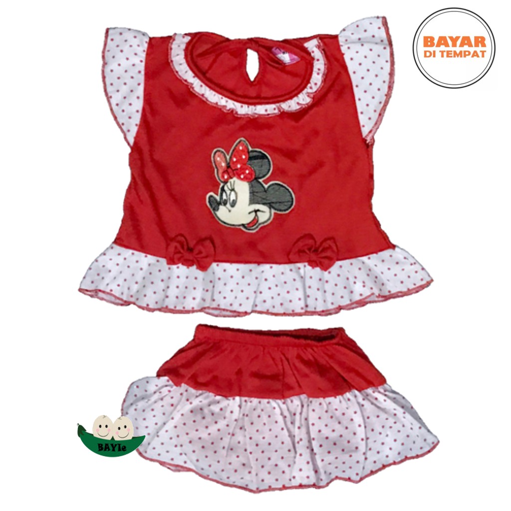 BAYIe - Setelan Baju bayi Perempuan+Celana Rok motif MICKEY TIVVI usia 0-12 bulan/Pakaian anak Cewek