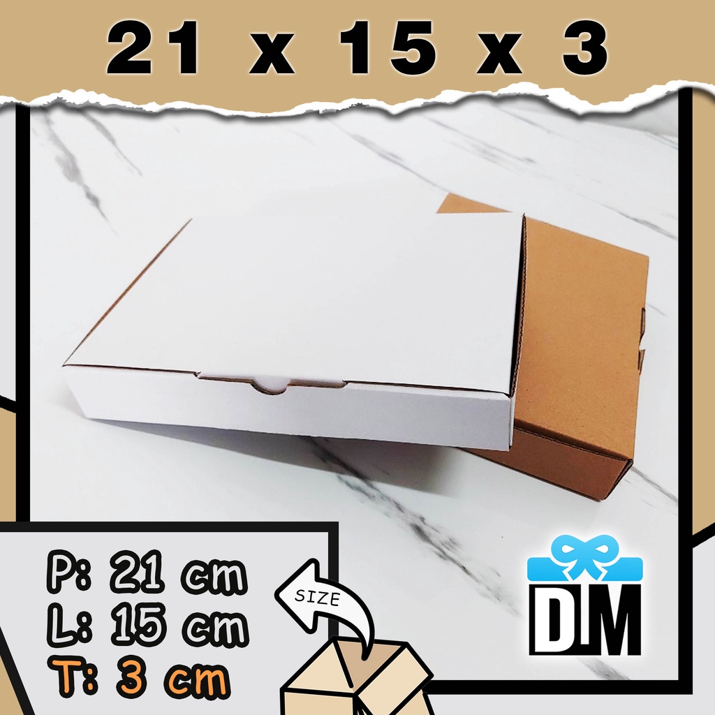 

Kardus 21 x 15 x 3 cm Dus Box 21x15x3cm Kotak Packing 210 x 150 x 30 mm White Kraft Putih Coklat