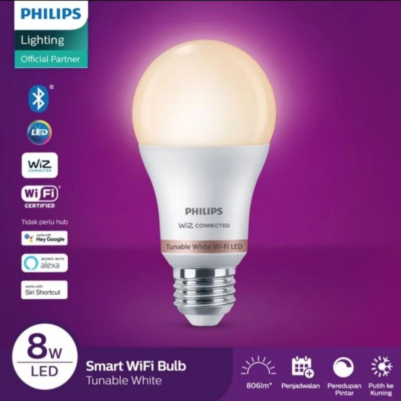 Lampu Smart Wi-Fi LED 8W Philips Lampu LED Bluetooth 8w Tunable White