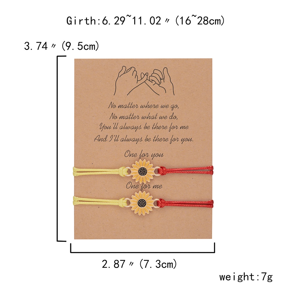 2pcs / set Gelang Tangan Tali adjustable Motif Bunga Matahari / daisy Untuk Perhiasan Wanita / Pasangan
