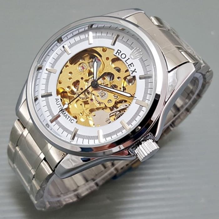 Jam Tangan Pria / Cowok Rolex Rantai Big Size Skeleton Jam Tangan Automatic