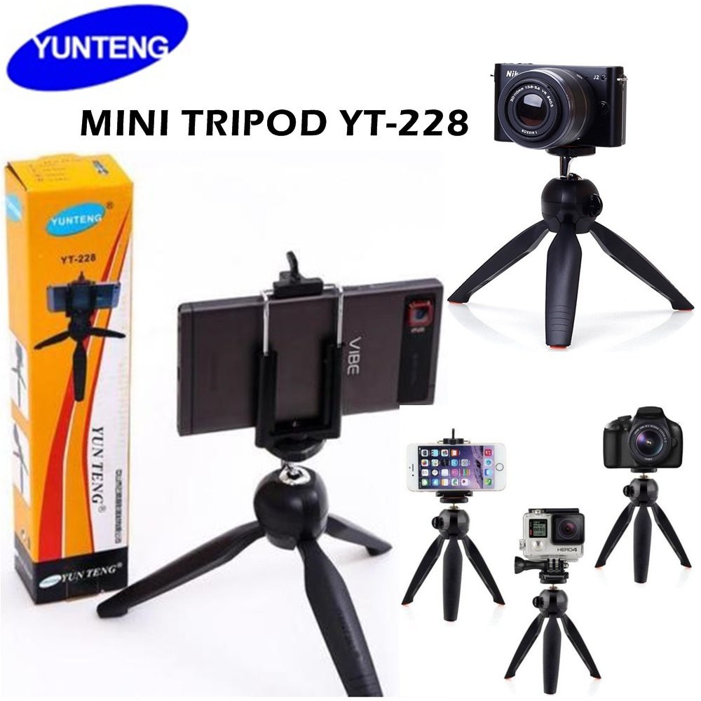 (COD) Yunteng Tripod Mini YT-228 / DF 228 Mini Tripod Mount + Phone Holder Clip Desktop Self-Tripod