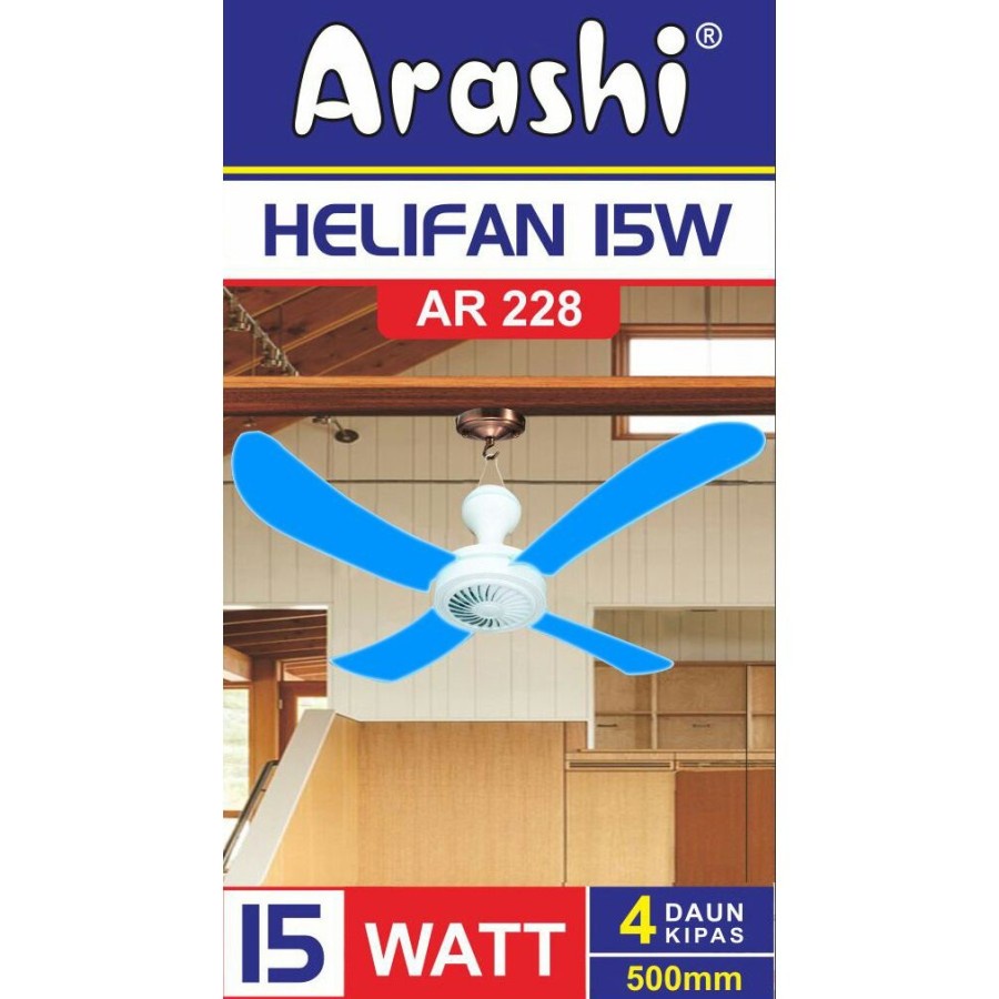 Kipas Angin Gantung Helifan ARASHI AR-228 15W 15 Watt 4 Baling SNI