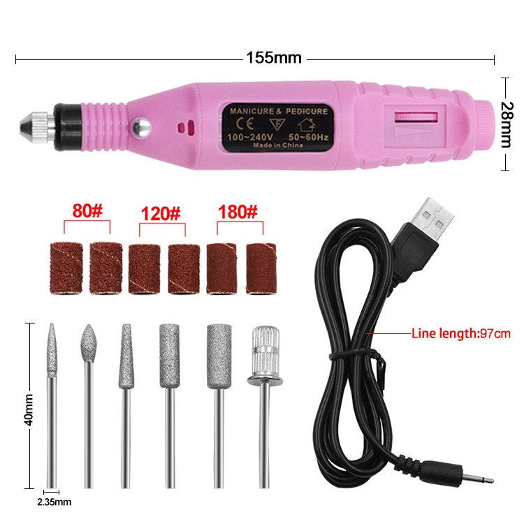 Bor Mini / Alat Ukir Grafir / Gerinda Listrik Mini / Pen Ukir / Pedicure Manicure Machine Set-7