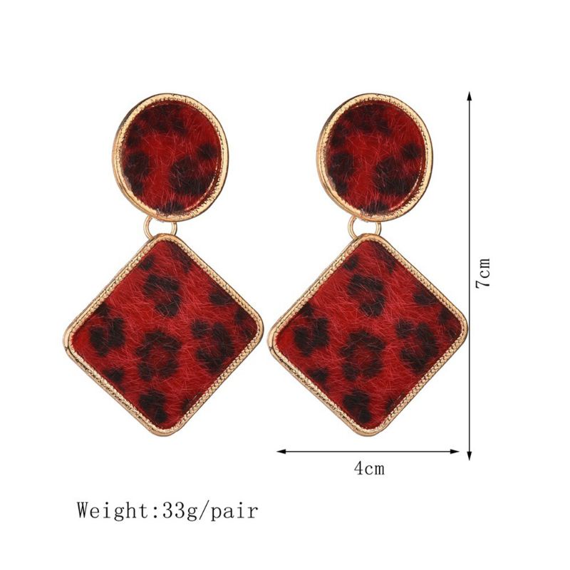 Siy 1 Pasang Anting Tusuk Gantung Wanita Bahan Alloy Desain Geometri Print Leopard Gaya Vintage / Minimalis