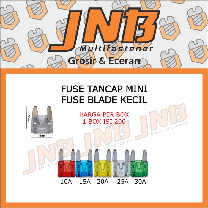 200 PCS FUSE MINI BLADE10A 15A 20A 25A 30A SEKRING TUSUK TANCAP KECIL