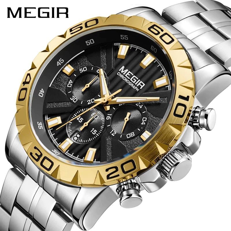 MEGIR 2087 Jam Tangan Pria Analog Chronograph Tali Stainless Luminous WATCHKITE WKOS