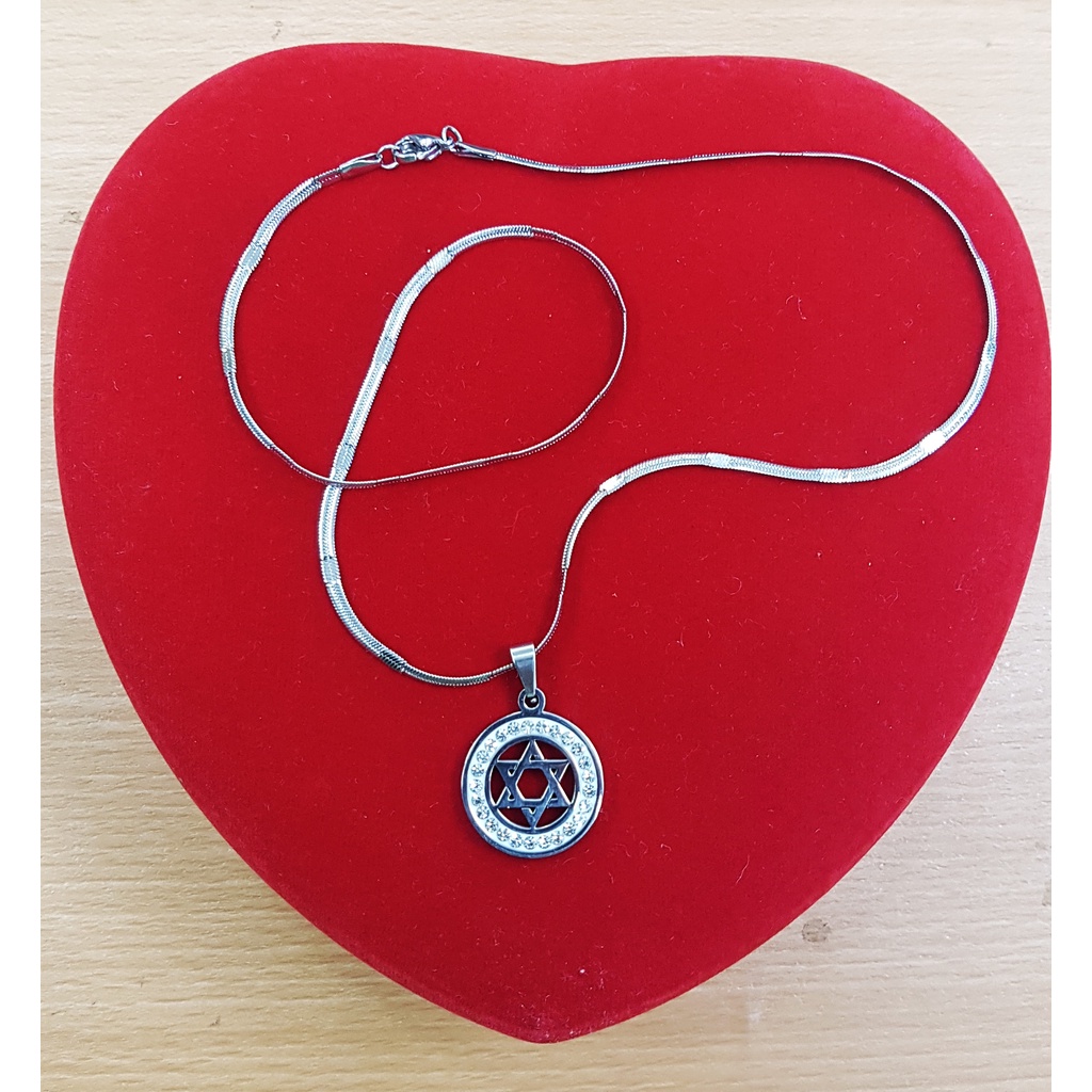 Kalung Belut Gepeng Ketrik + Leontin Bintang Daud / David Star, Besi Putih Asli ambon