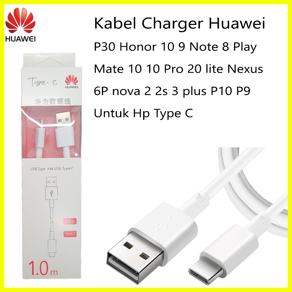 Kabel Charger HUAWEI Usb C Cable Data Original Fast Charging P30 p40 P10 P9 Honor 10 9 Mate Nexus Nova hp