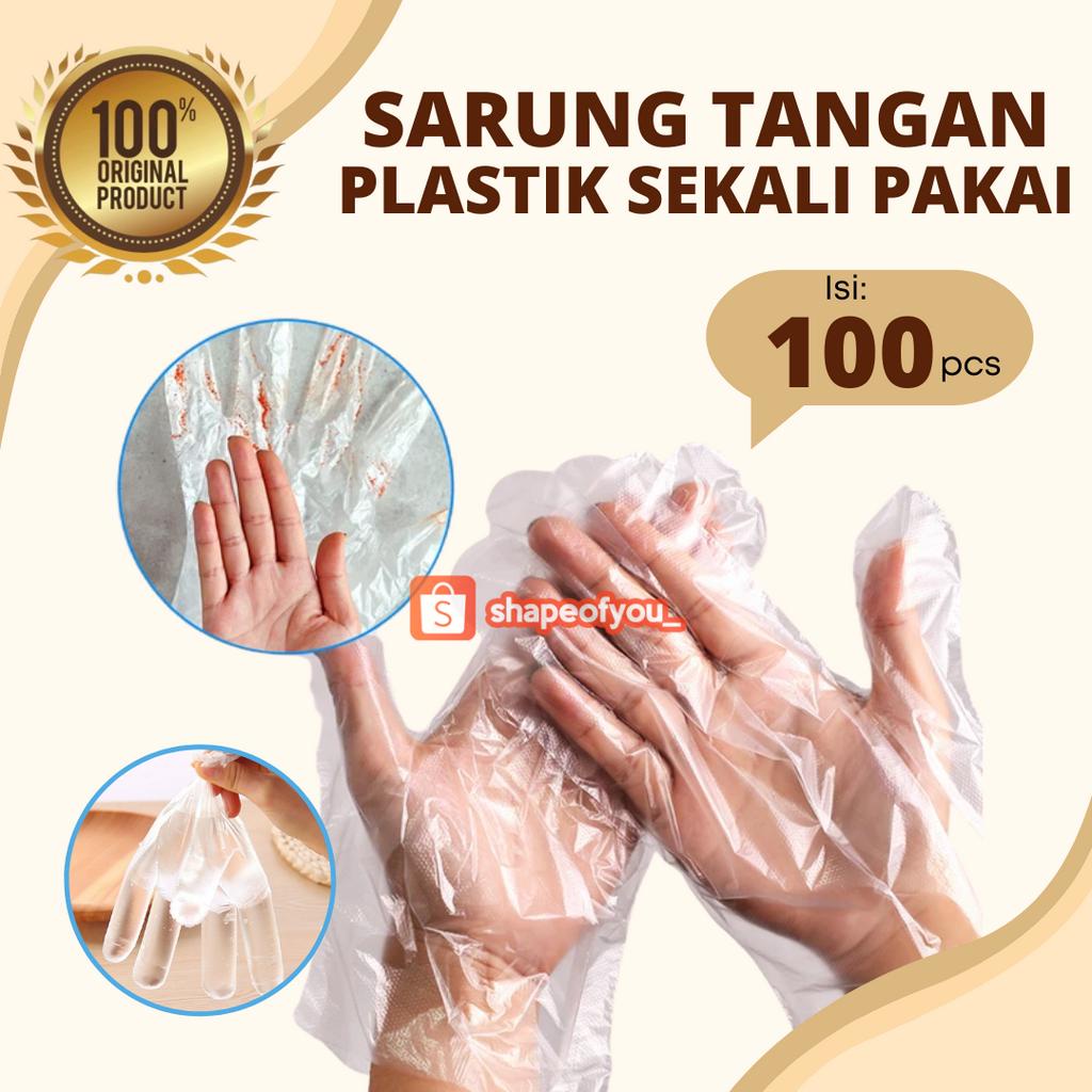 Sarung Tangan Plastik Sekali Pakai Tebal Tidak Mudah Sobek Disposable Gloves Isi 100pcs Premium Bisa COD