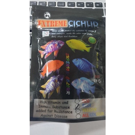 Pelet Extreme Cichlid Red Blue Yellow All Colour Pakan Ikan Tropical 50 gr