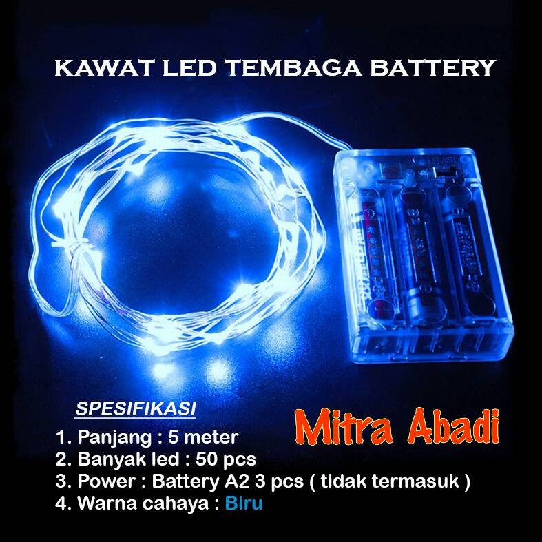 Lampu Natal LED Kawat Tembaga Batre/Baterai A2 5 Meter