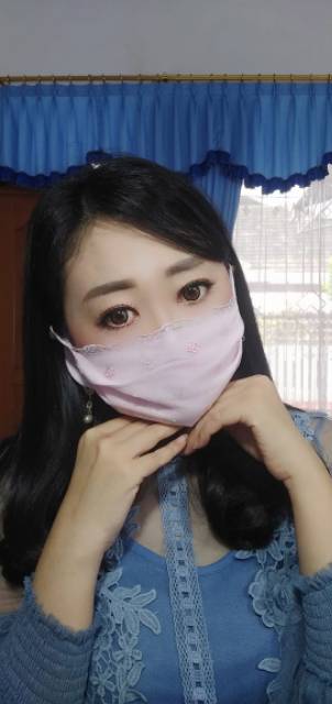 Masker kain earloop import aplikasi bordir renda