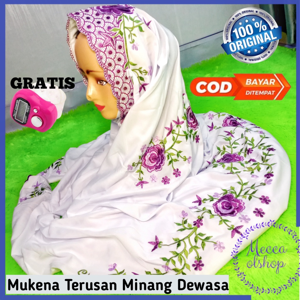 Mukena  Bordir  Putih Polos Rukuh  Dewasa Bahan Polino Premium