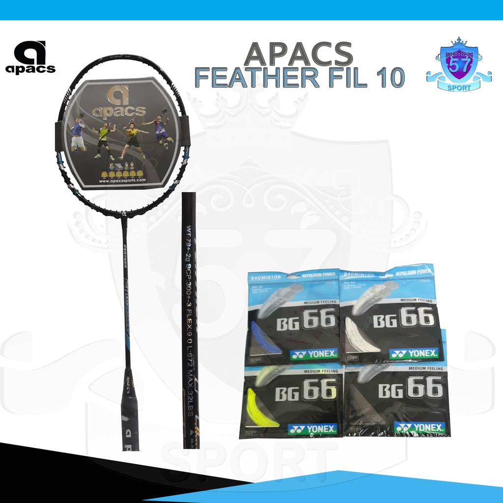 Raket Original Badminton Apacs Feather Fil 10 Bonus Senar BG66