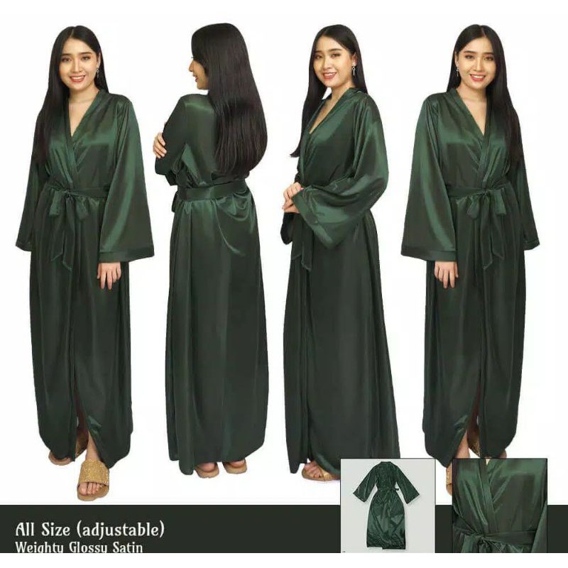 Kimono wanita sexy jubah panjang baju tidur satin 1402HKIM