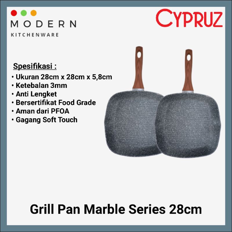 Cypruz Grill Pan Marble 28cm Fry Pan BBQ Panci Penggorengan Anti Lengket