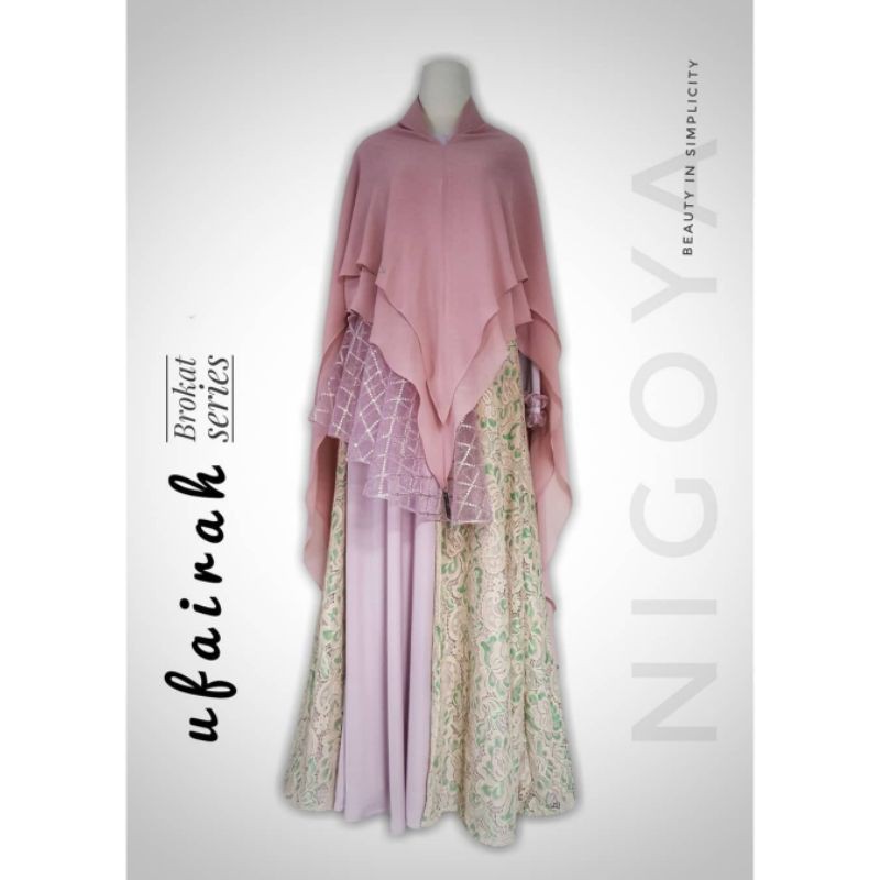 Nigoya Syari Ufairah Set Green Pinky - Gamis Pesta Mewah Silk Brokat Swarovski