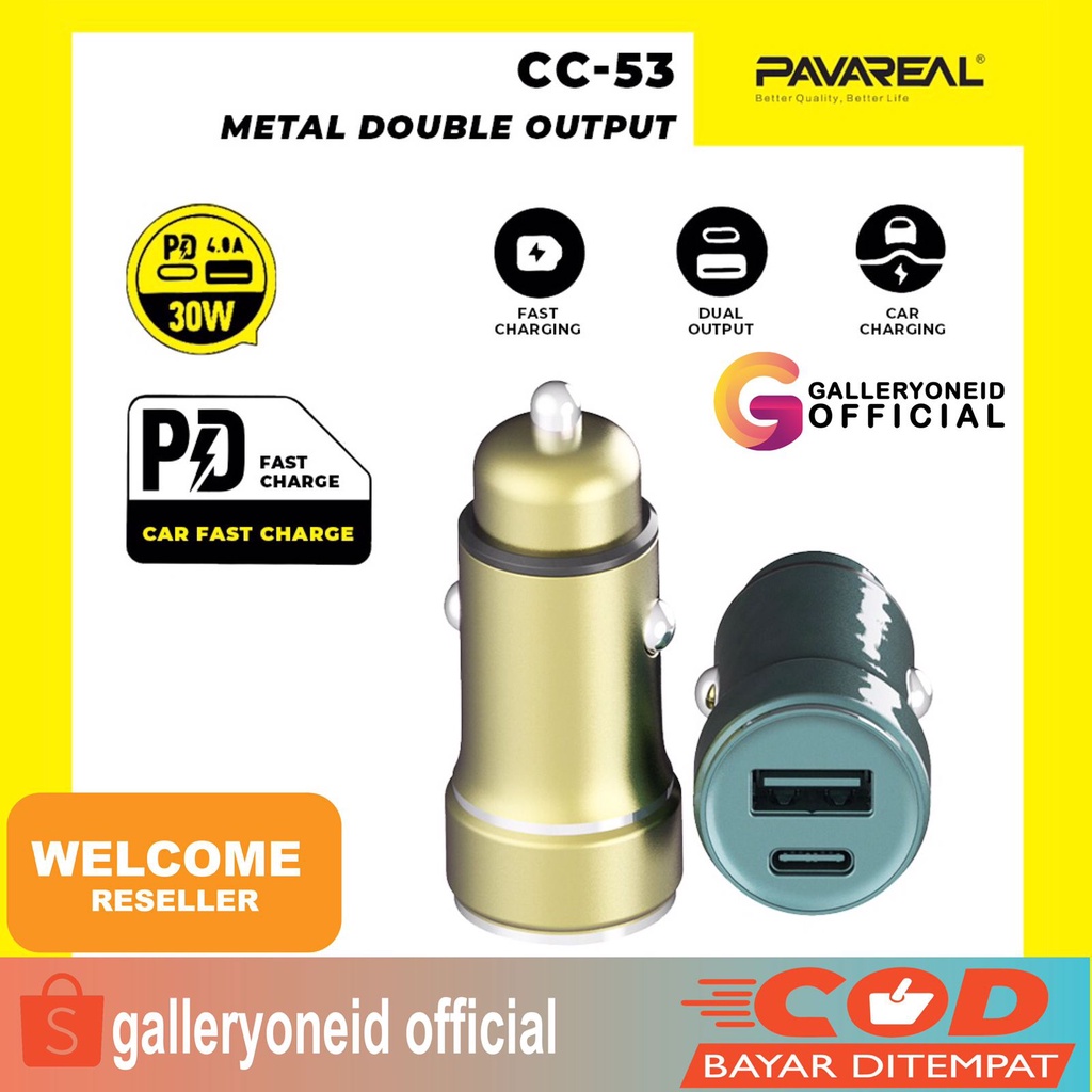 Car Charger Mobil Pavareal PA-CC53 Usb 12 Watt PD QC 3.0 Fast Charging Aksesoris Handphone Hp GALLERYONE gallery one