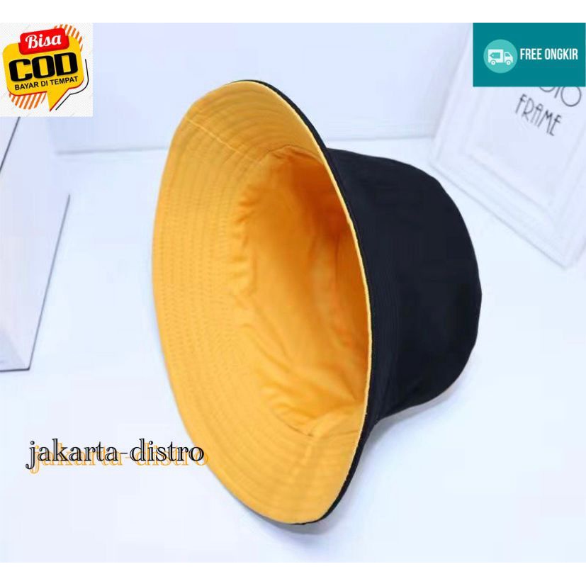 BUCKET POLOS BOLAK-BALIK PRIA WANITA BAHAN DRILL-BISA COD