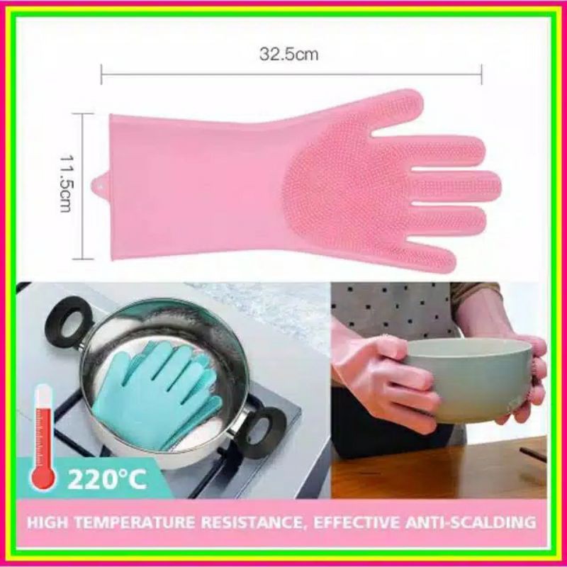 Sarung Tangan Silicone Cuci Piring | Sarung tangan | Silikon | Silicone - Merah Muda