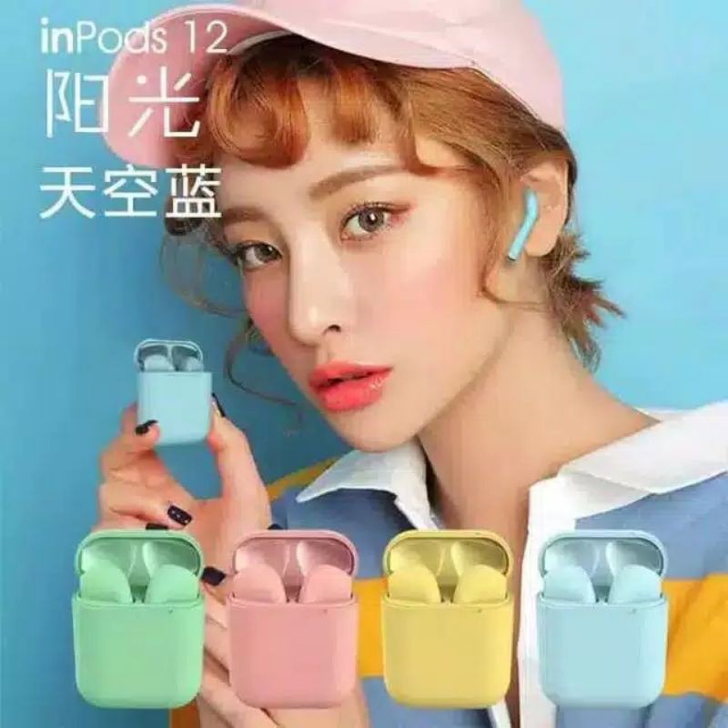 Hedset TWS i12 kiri kanan 2 Pcs Ada Box Sebagai Power Bank Earphone Bluetooth Tahan Lama Warna Warni