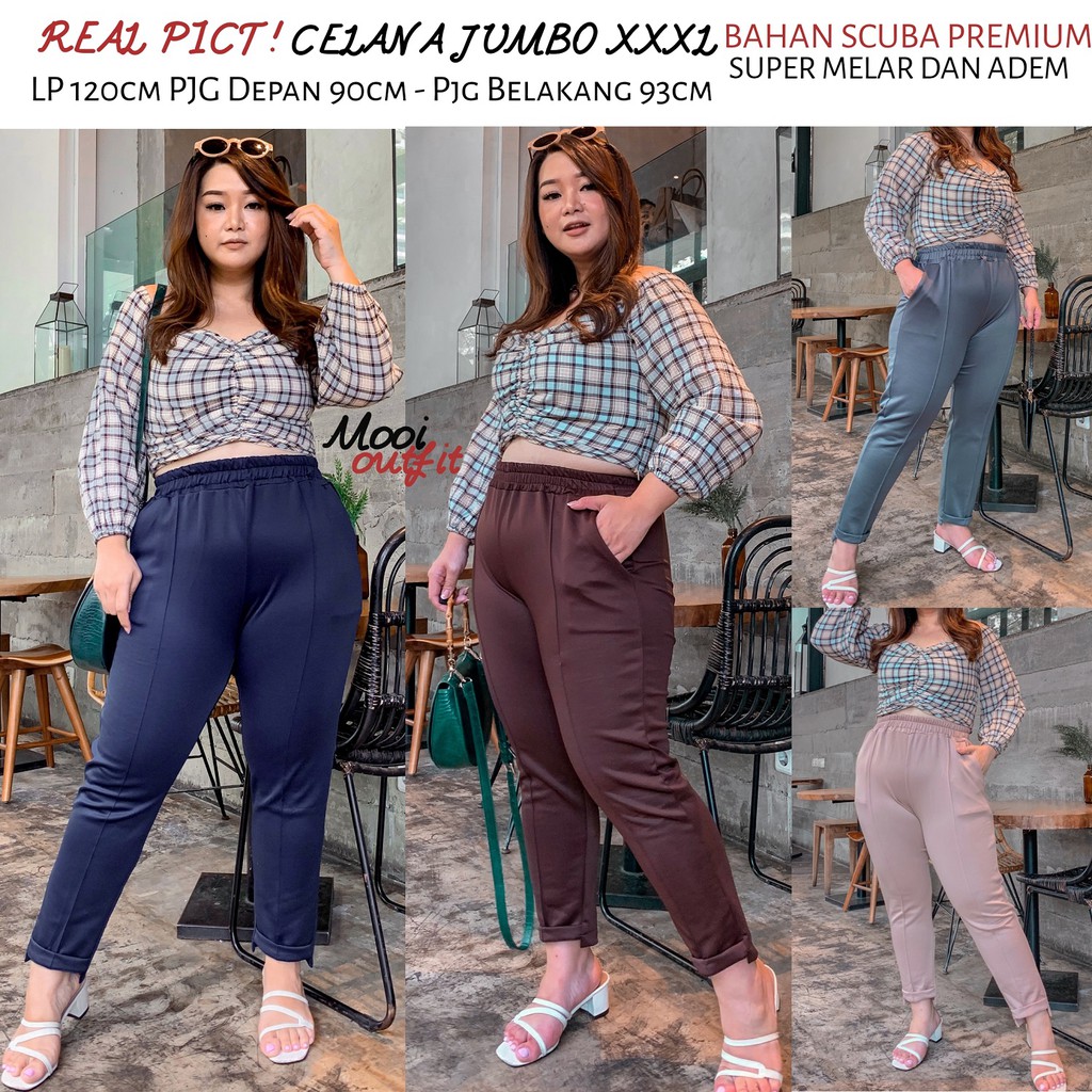 Mooi Outfit - Celana Jumbo Scuba Xxxl - Celana Jumbo Wanita Celana Bigsize Wanita / Celana Kantor Jumbo Wanita