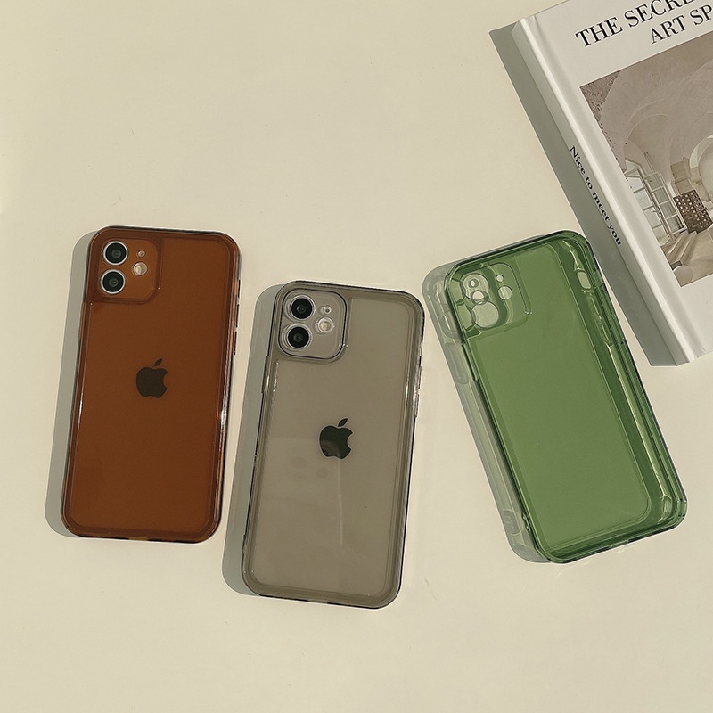 IPHONE Casing Ponsel Motif Kamera Coklat Hijau Transparan Untuk Iphone7 8 PLUS X XR XS 11 12 13 14 MINI PRO MAX SE