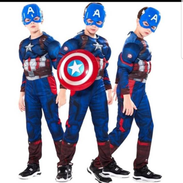 Kostum Superhero Captain America Murah Costume Halloween Kado Anak Topeng Kapten Amerika Perisai