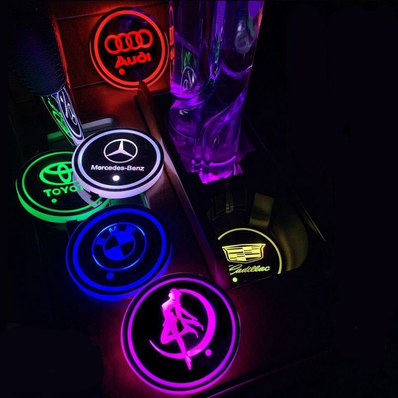 Mobil luminous water cup coaster Lampu Suasana LED Warna Warni water cup slot pad interior Modifikasi atmosphere light