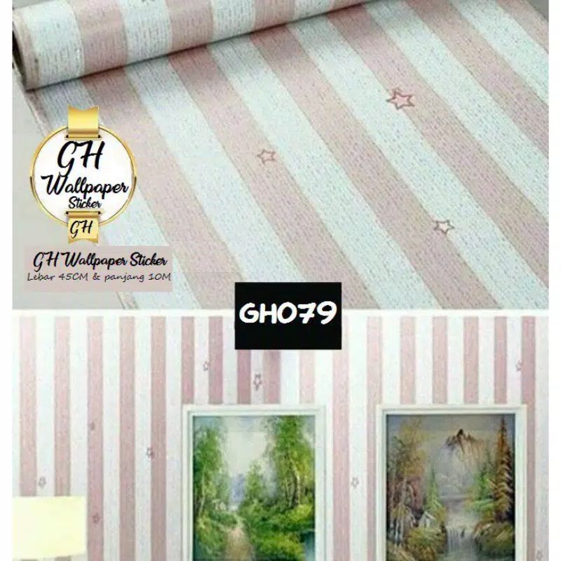 TERMURAH Wallpaper stiker salur pink bintang berkualitas premium pvc vinil 45 x 10 -+