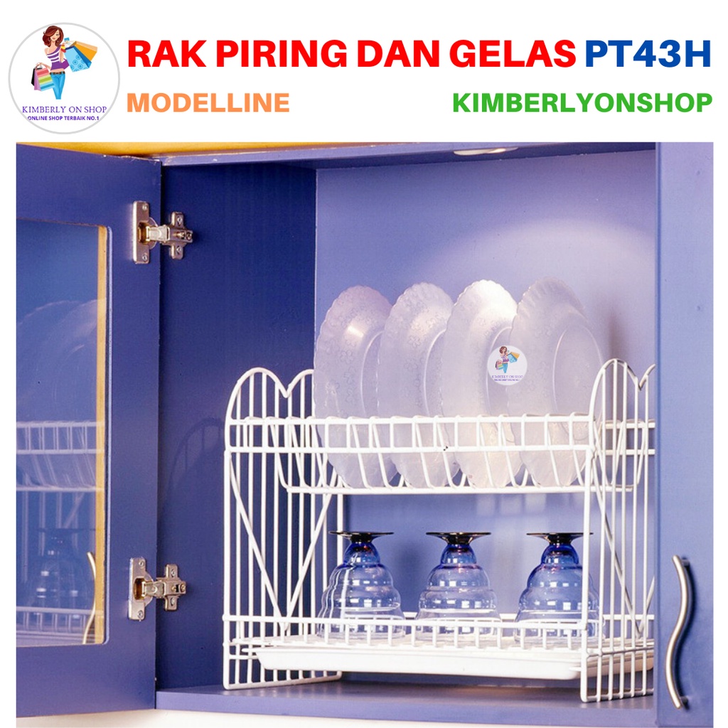 Rak Piring dan Gelas Dapur Susun 2 Serbaguna PT43H Modelline + Tatakan