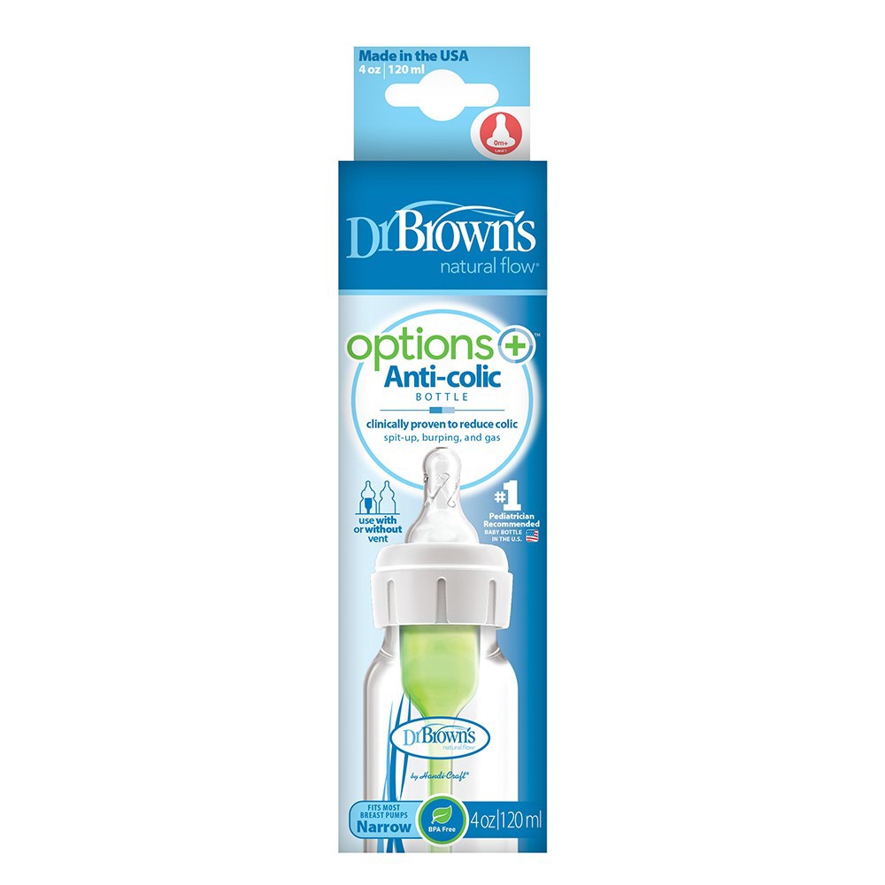 DR BROWN'S BOTOL SUSU STANDART NECK 120ML OPTION+ PLUS BOTTLE SELANG GREEN /NATURAL FLOW SELANG BIRU