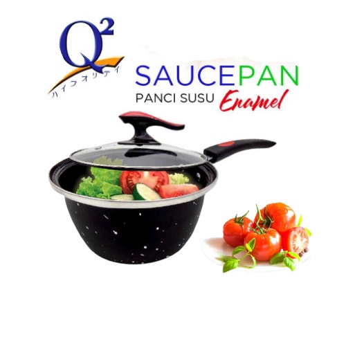 Panci Susu Saus Enamel Q2-2001 Tutup Kaca 20 Cm Anti Lengket - PANCI SUSU SAUCEPAN Q2