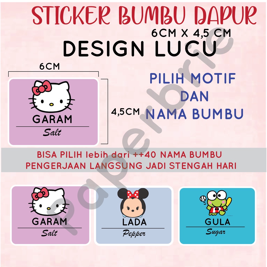 Sticker bumbu dapur motif lucu cute