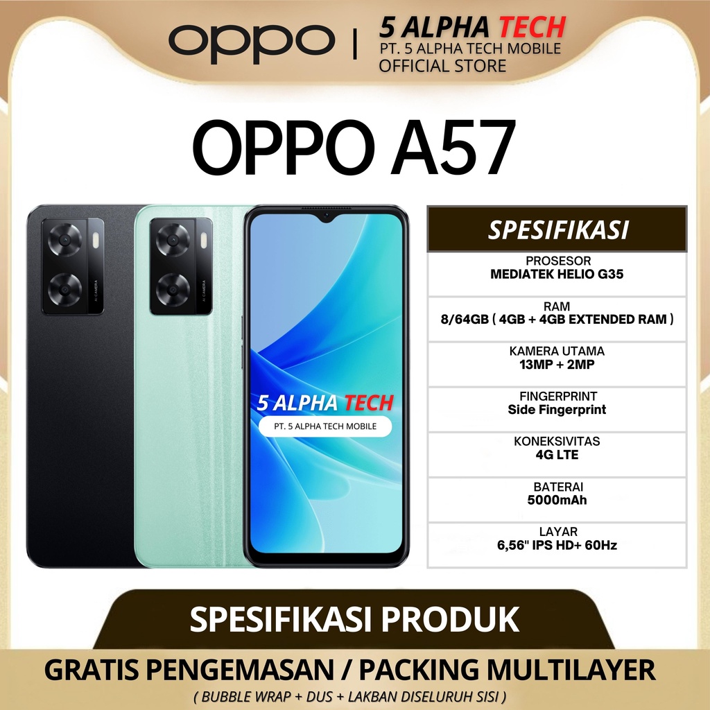 OPPO A57 8/64GB ( 4GB + 4GB EXTENDED RAM ) GARANSI RESMI OPPO