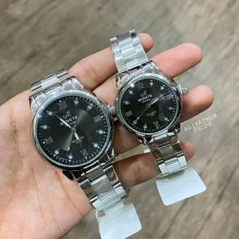 JAM COUPLE MIRETE WARNA SILVER ORIGINAL ANTI AIR RANTAI STAINLES STEL JAM TANGAN PRIA DAN WANITA TAHAN AIR BISA SATAUAN BESTSELLER  FREW BATARI CADANGAN_JAM TANGAN PRIA RANTAI STALINLES_JAM TANGAN WANITA RANTAI STAUNLES STEL MIRETE ORIGINAL TERLARIS