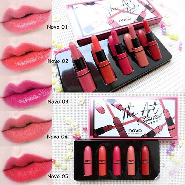 [COD] NOVO 5in1 Pelembab Pemerah Bibir Lipstik Mini Pelembab Waterproof The Art Of Lipstick Natural &amp; Vivid - 1 box isi 5pcs Warna