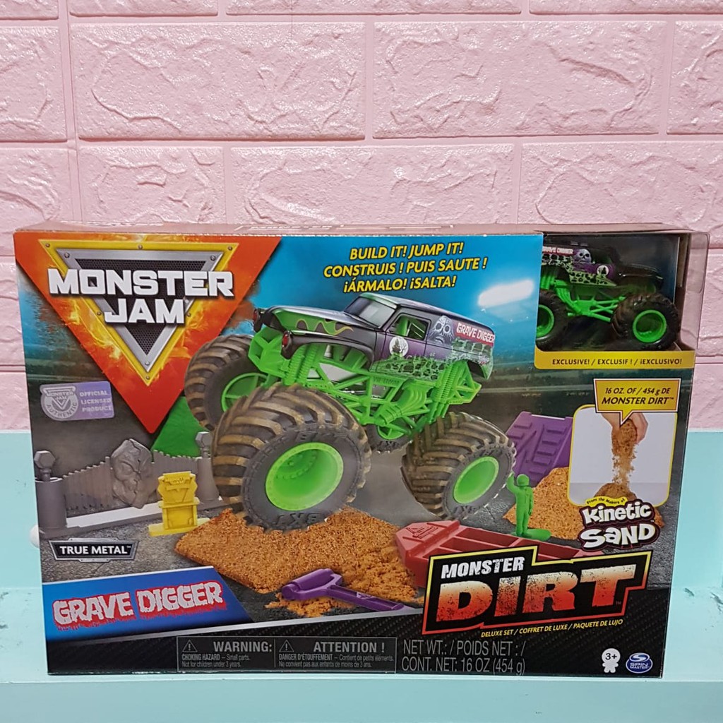 Hot Wheels Monster JAM Official Megalodon Mayhem Playset Grave Digger Monster Dirt Kinetic Sand